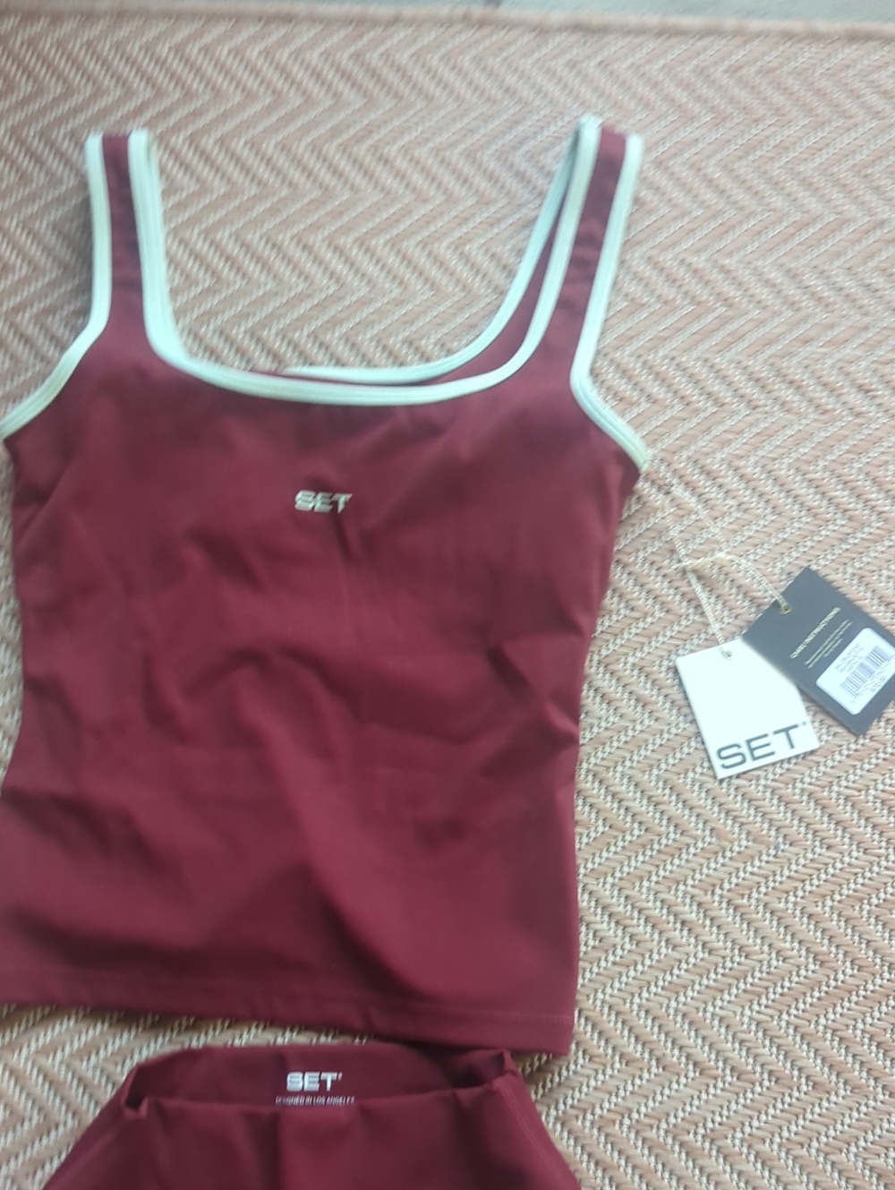 SET Active Burgundy High-Waist Leggings & Matching Tank with White Trim - Picture 2 of 3